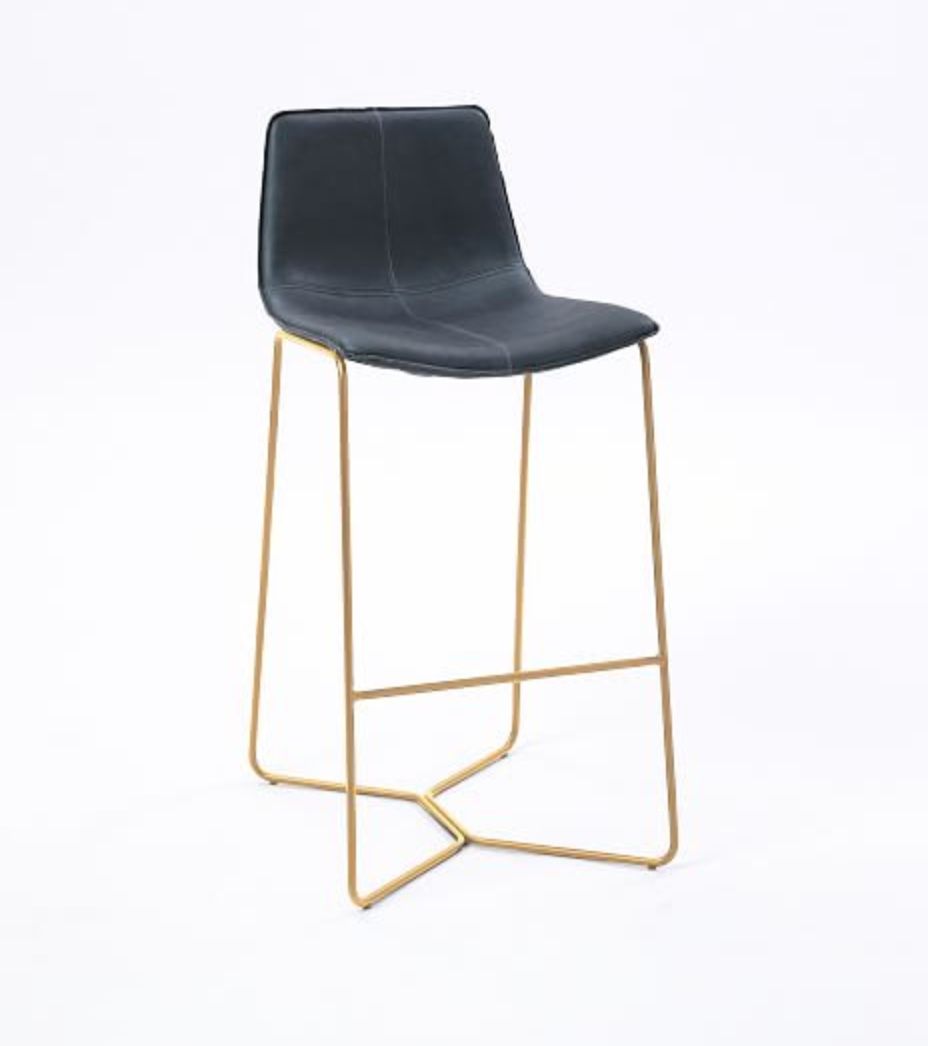 Counter Stool, West Elm - Ludlow Leather, Navy, Antique Brass. (Offers Accepted)