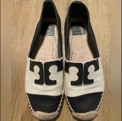 Tory Burch Black & Ivory Canvas Espadrilles – Size 8