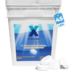 45lbs 3" Swimming Pool Chlorine Tablets 99% Pure Tri-Chlor| Long Lasting Slow Dissolving Pro-Grade Sanitizer Spa