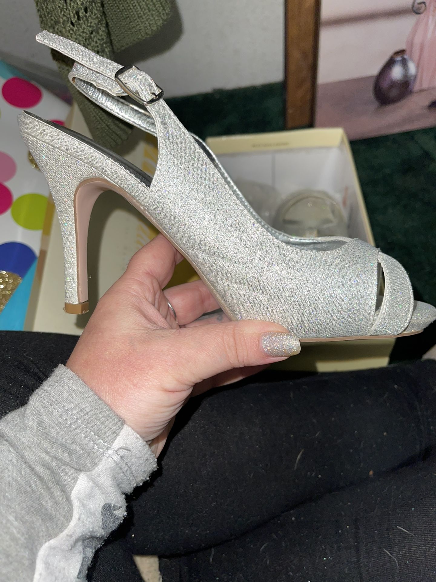 David’s Bridal Silver Shimmer Pumps