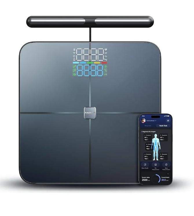 Smart Scale for Body Weight, 8-Electrode Larger Platform Digital Scale for Weight Fat BMI 28 Body Composition Measurement, Bluetooth Bathroom Smart Sc