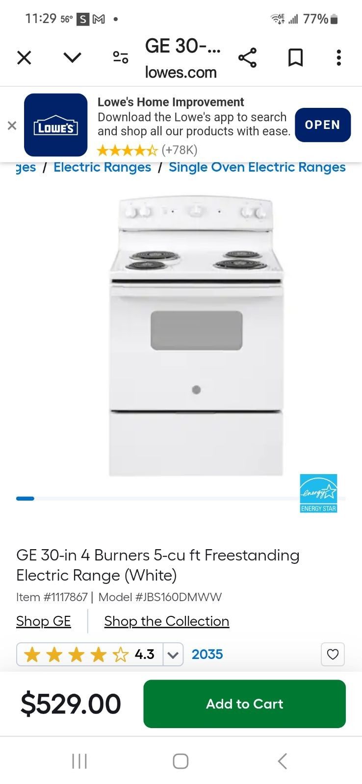 GE Stove White