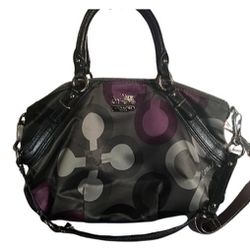 Coach Madison Sophia Sateen Clover Purse Handbag Black Purple Gray 15946