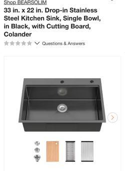 Shop BEARSOLIM 33 in. x 22 in. Drop-in Stainless Steel Kitchen Sink, Single Bowl, in Black, with Cutting Board, Colander