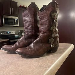 Vintage Sage Abilene Concho Studded Boots Size 2 In Boys Western Brown Leather.