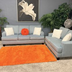 Very Pretty Light Blue Couch & Love Seat Living Room Set - Delivery Available