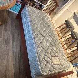 Twin Wood Bedframe W/ Mattress And Box Spring