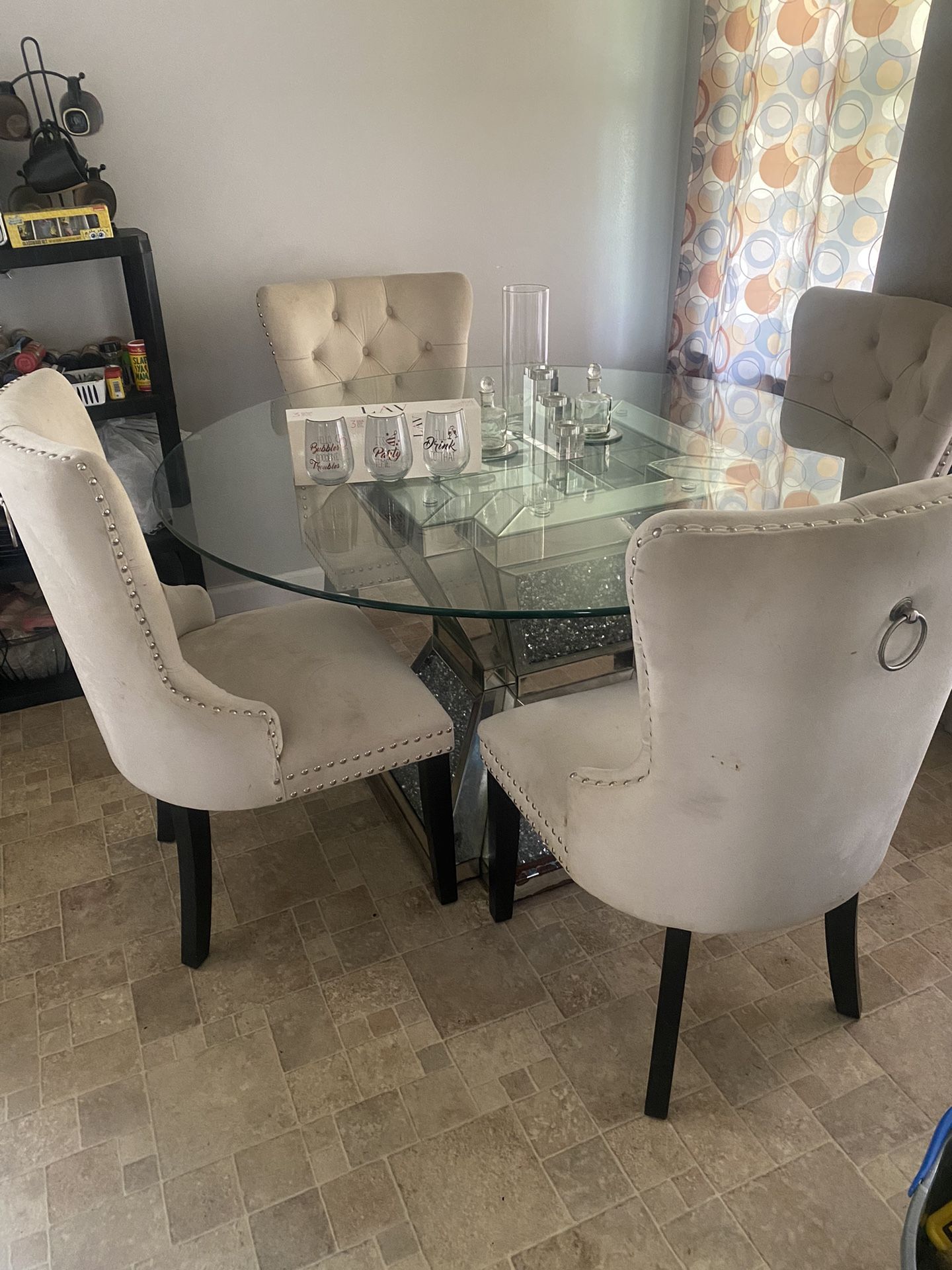 Glass Crystal Mirrored Dining Room Table