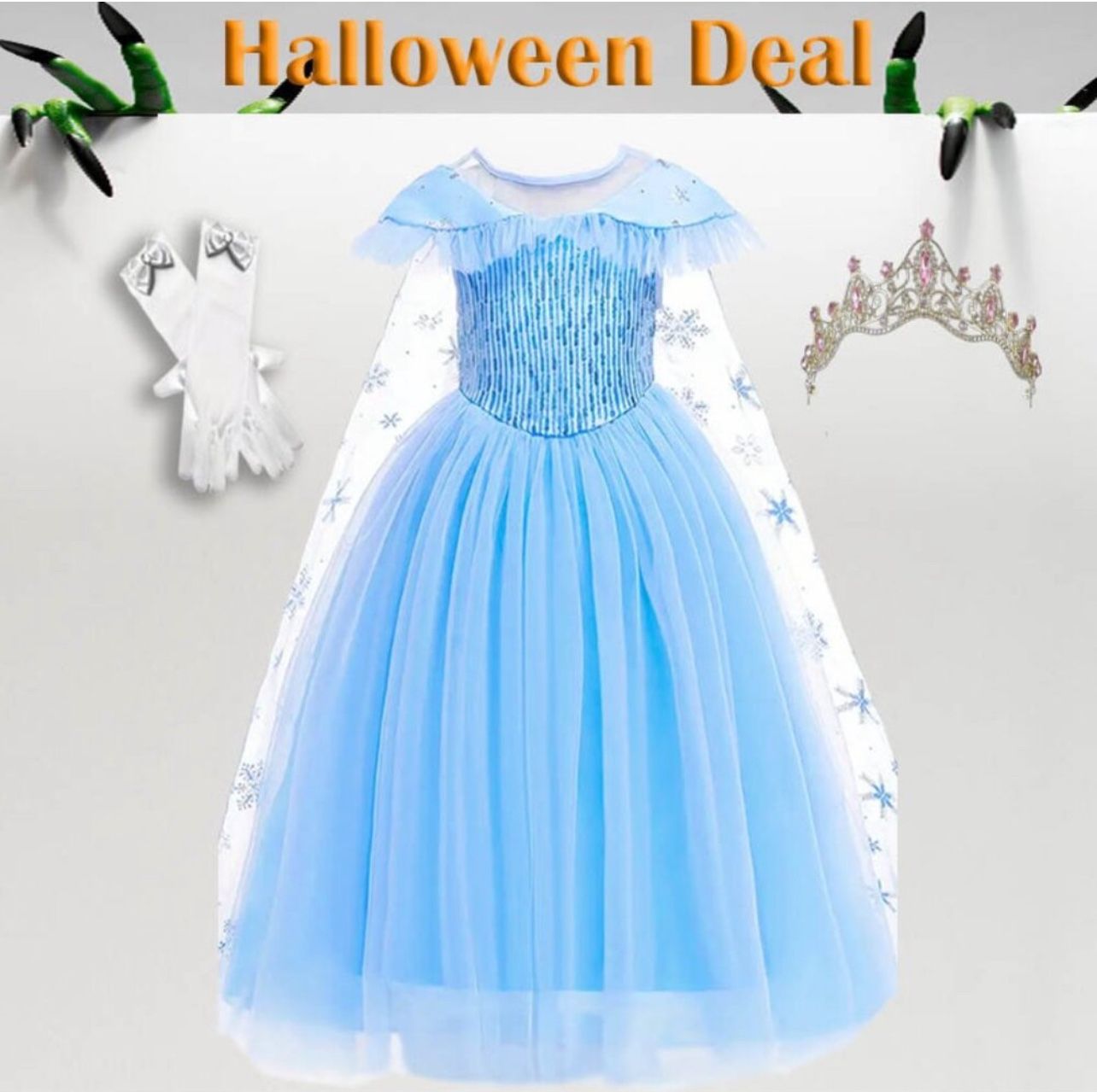 New Princess Girls Halloween Costume With Real Tiara