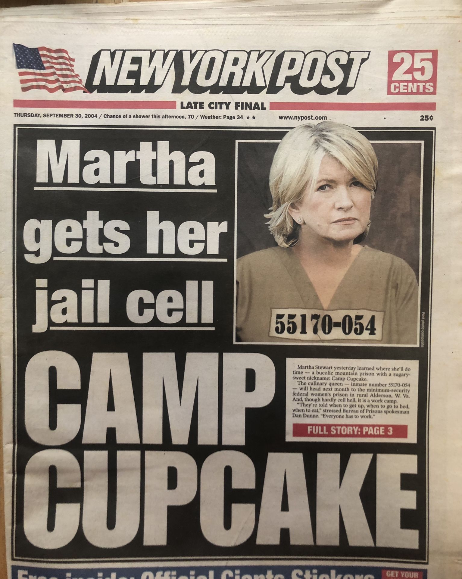 New York Post-Martha Stewart-New York Yankees-Sep.30,2004