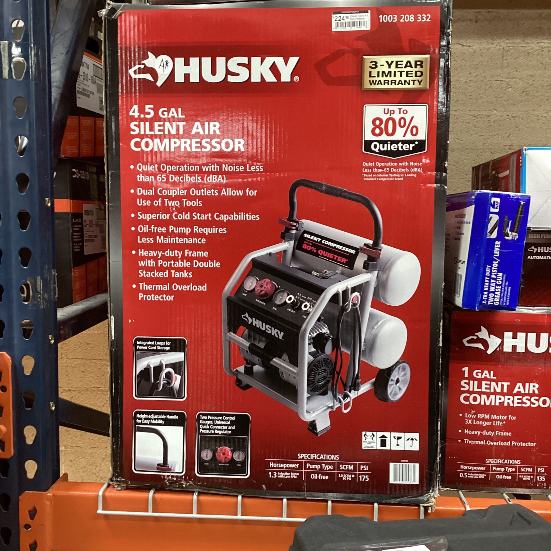 (New) Husky 4.5 Gal. Portable Electric-Powered Silent Air Compressor