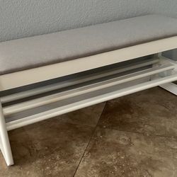 (NEW) 40” Wide White Shoe Rack Bench w/ Cushion