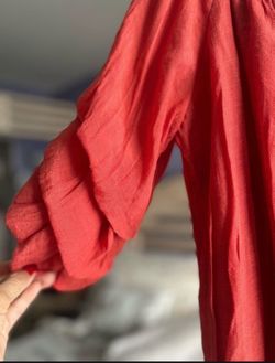 New Medium Orange Ruffle Sleeve Midi Dress