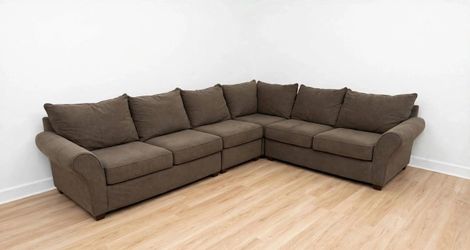 (FREE DELIVERY) BROWN FABRIC L-SHAPED SECTIONAL SOFA