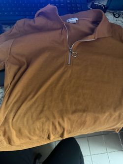 Brown Ribbed Quarter-Zip Pullover