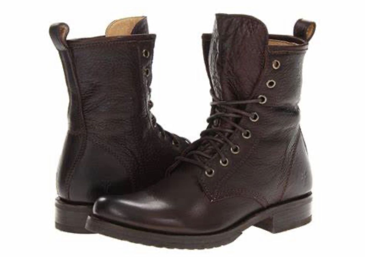 FRYE Women's Veronica Combat Boot, Dark Brown Soft Vintage Leather Size 9