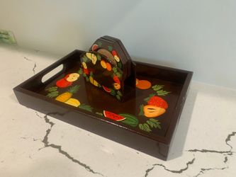 Hand painted tray and coasters