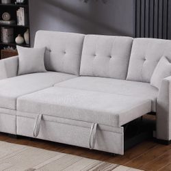 New! Light Grey Reversible Sectional Sleeper Sofa Bed, Sectional sofa bed, sectional sofa with pull-out bed, sofa bed, sleeper sofa, couch, sectional