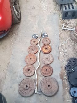 120lbs weights with curl bar