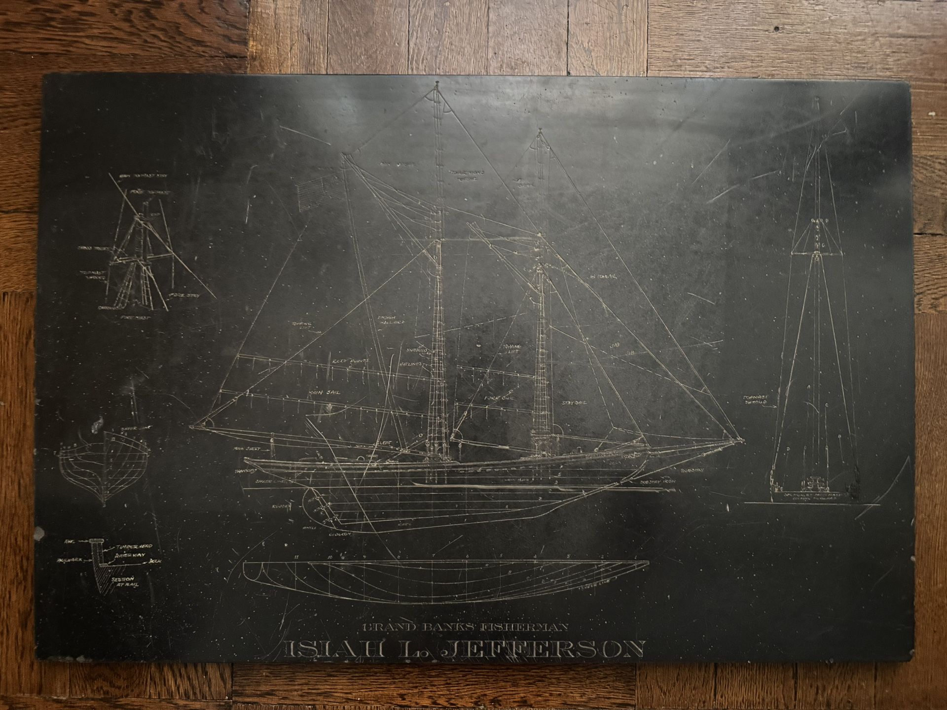 Vintage Boat Etching On Stone By Isiah L. Jefferson Art / Home Decor