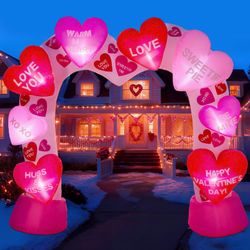 Jenaai 8 Ft Valentine's Day Inflatable Archway Love Conversation Heart Blow Up Yard Decoration Build-In LED Light Valentine Outdoor Inflatable Decor F