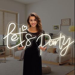 Super Large Let's Party Neon Sign for Bedroom Wall Super Neon Sign for Wall Decor for Bachelorette Party, Engagement Party, Birthday Party,Wedding Par