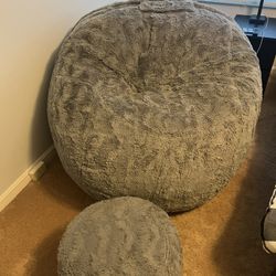 Lovesac Movie Sac And Ottoman Chinchilla Dense Fur