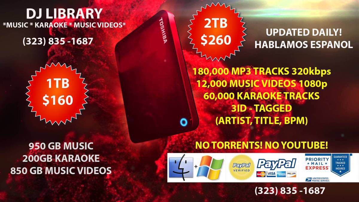 1tb 2tb 4tb external hard drive DJ library - Music, Music Videos, Karaoke