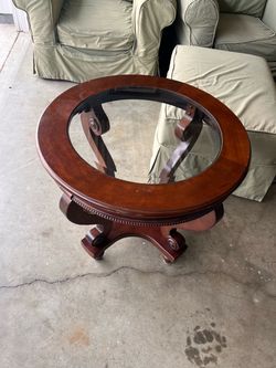 Round Wood and Glass Coffee Table