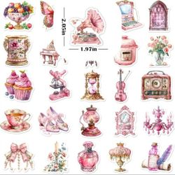 Pink Retro VINTAGE STICKERS- 50 Pcs