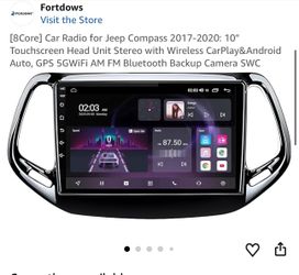[8Core] Car Radio for Jeep Compass 2017-2020: 10" Touchscreen Head Unit Stereo with Wireless CarPlay&Android Auto, GPS 5GWiFi AM FM Bluetooth Backup C