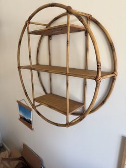 Vintage Rattan Bamboo Round Wall Shelf – Boho/MCM