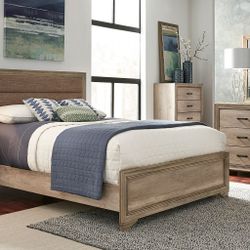 Queen Wood Bed Frame/ Upholstered Headboard/ great Condition, Mattress & Matching Dresser optional