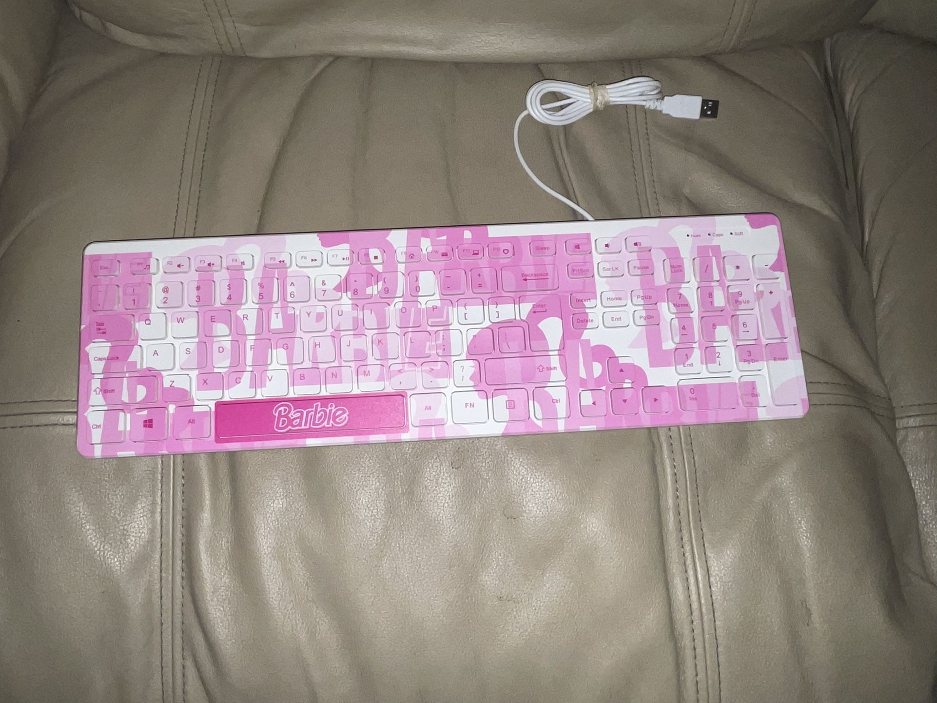 Barbie Pink and White USB Keyboard Cute Fashion Windows Full Size Fun Collectors