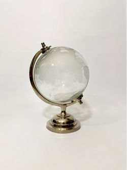 Decorative Frosted Glass World Globe on Silver Stand