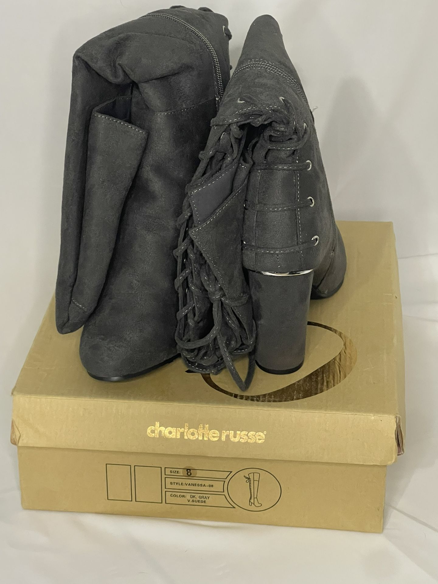 Charlotte Russe Thigh-High Suede Heeled Boots – Size 8 – Like New!