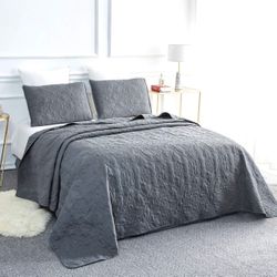 Sophia & William Quilt Set, Reversible Microfiber Bedding Bedspread Coverlet Set Grey  King size - 3 Piece