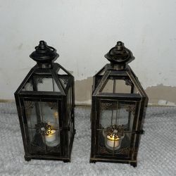 Rare Vintage Black Glass Diamond Stud Lantern-Style Candle Holders!