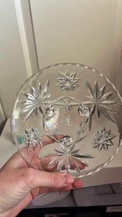 Vintage round crystal candy dish, mid-century modern
