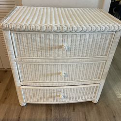 White Wicker / Rattan 3-Drawer Dresser