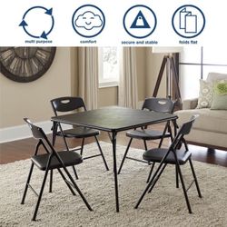 COSCO COSCO 34" Folding Card Table and 4 Resin Folding Chairs with Seatback Handles, Black 