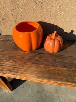 Orange Ceramic Pumpkin vase and decoration