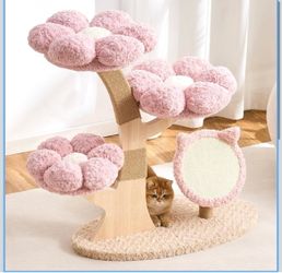 Modern Cat Tree Tower for Indoor Cats Large Adult, 37 inch Flower Cat Tree with Scratching Post, Luxury Aesthetic Cat Tree with Cloud-Soft Flower Perc
