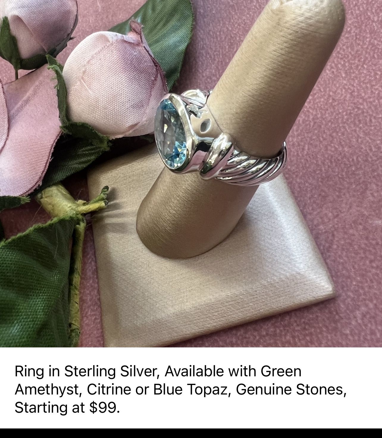 Ring In Sterling Silver Available With Genuine Green Amethyst Citrine & Blue Topaz Starting At $99.