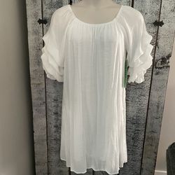 Brand New Indigo Rose White Lined Ruffled Sleeve Summer Dress Petite Large