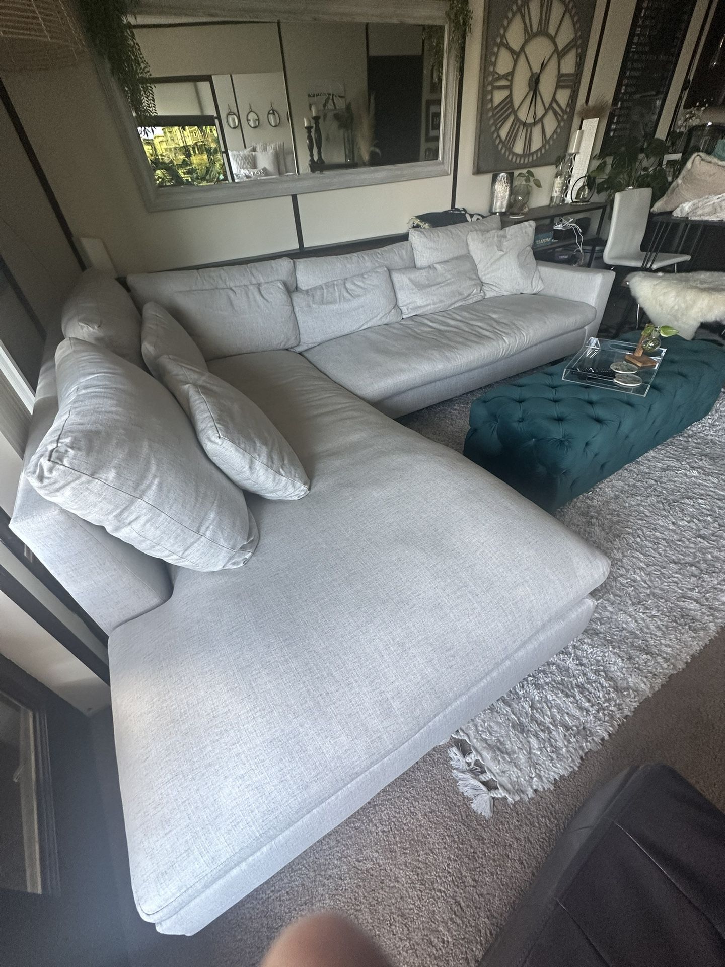 West Elm, L-shaped Couch, Light Grey