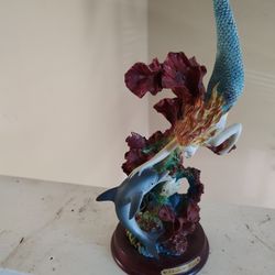 Ceramic Statue Mermaid And Dolphins 