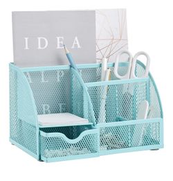 Annova Mesh Desk Organizer Office with 7 Compartments + Drawer/Desk Tidy Candy/Pen Holder/Multifunctional Organizer (Turquoise)  Retails for $19.99 No