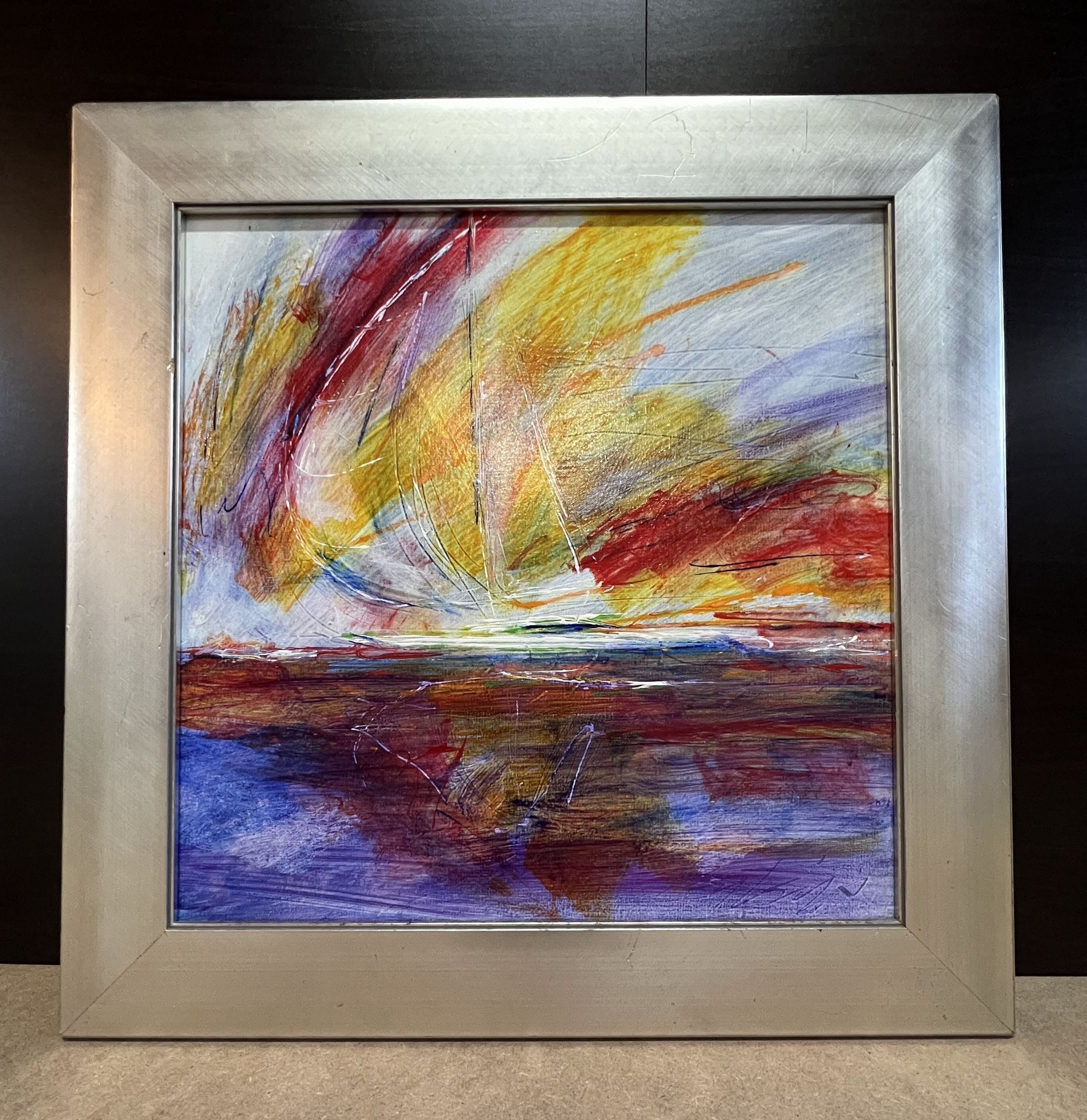 50% off SALE Abstract Oil painting of “Afternoon Sail” Signed &Framed 