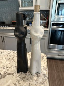 Vintage Cat Shape Bottle (2) White & Black 